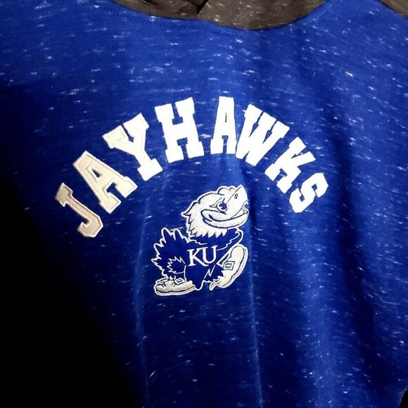 Colosseum New University Of Kansas Blue Grey Heathered Cropped Sweatshirt - Picture 5 of 11